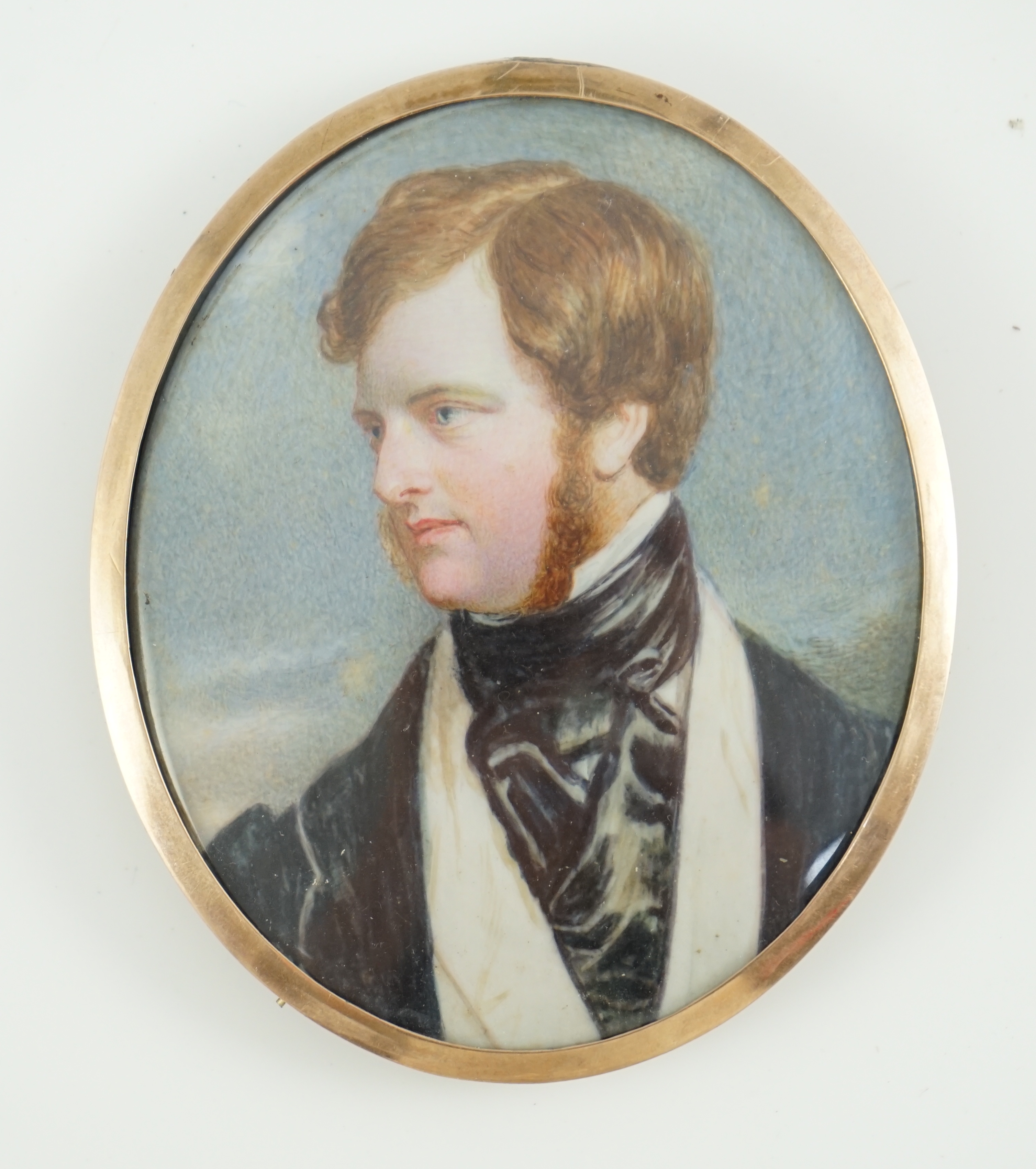 Attributed to Miss J. Ziegler (fl.1844-1863), Portrait miniature of a red haired gentleman, watercolour on ivory, 7.8 x 6.6cm. CITES submission reference 7V9G24S6